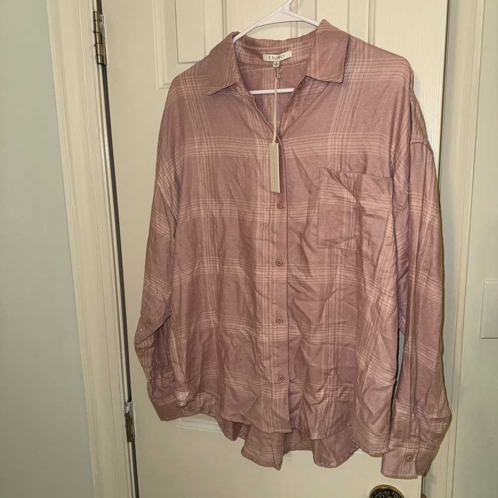 Z Supply Pink Plaid Button Down Shirt